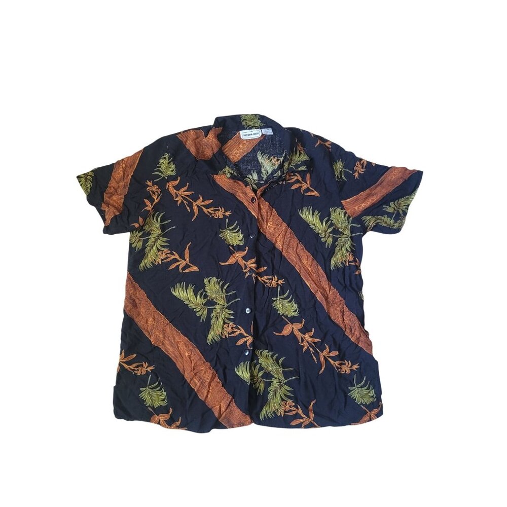 California Krush Mens 2X Tropical Palm Leaf Rayon Short Sleeve Button Up Shirt